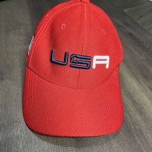New Era Golf‎ Cap Men's One Size Red USA 2018 Embroidered Logo Adjustable Hat